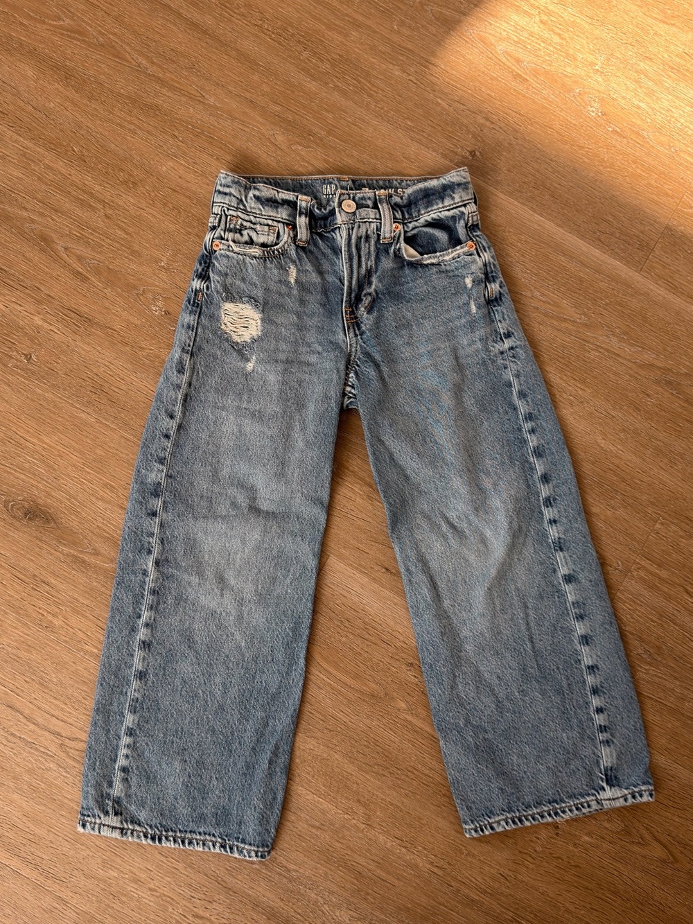 GAP Washed Blue Kids Distressed Low Rise Wide Leg Jeans